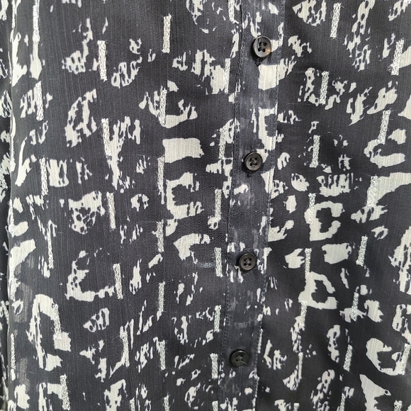 Astars sheer black leopard blouse metallic silver Long Sleeve Women's Large - Picture 7 of 7